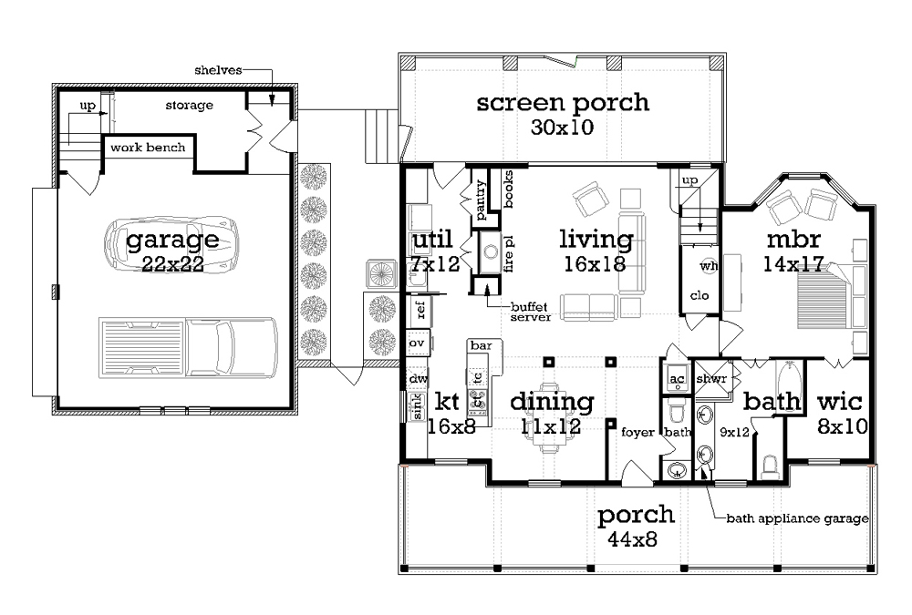 Main Level Floor Plan image of Shady Oaks Manor - 1723 House Plan
